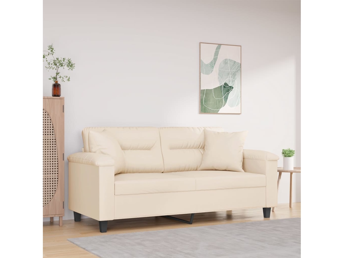 Vidaxl Sofá 2 Lugares C/ Almofadas 140 Cm Microfibra Bege