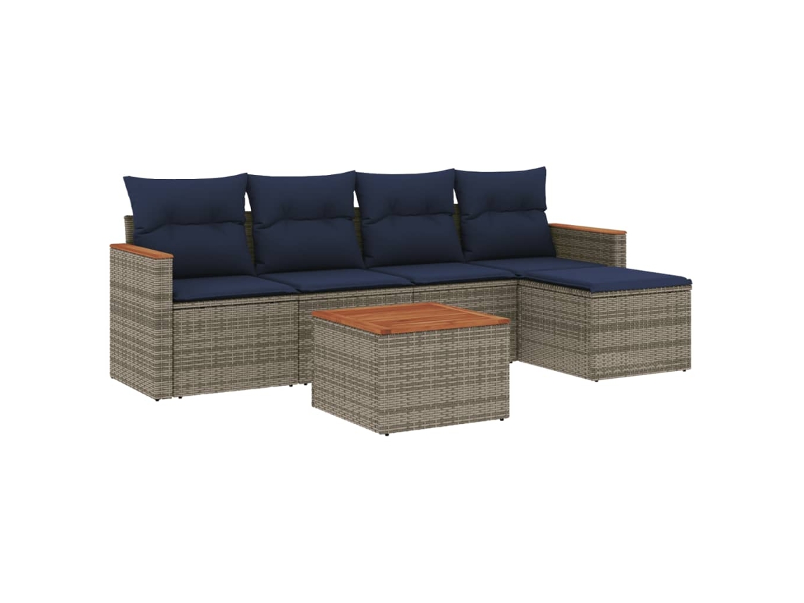 Conjunto de Sofá de Jardim, 6 Peças, Almofadas, Rattan Cinza MAISON EXCLUSIVE