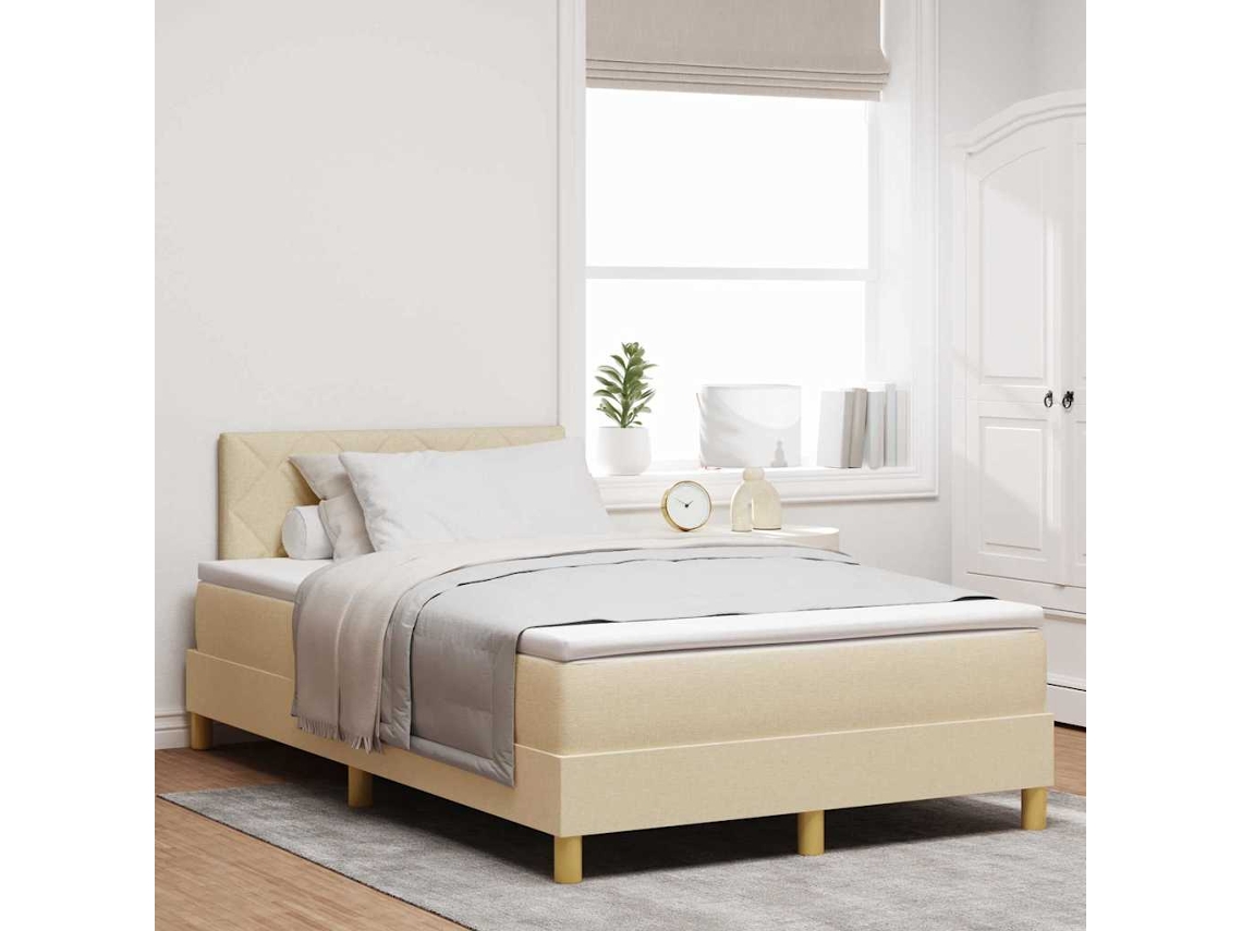 Vidaxl Cama Box Com Almofada Com Cabeceira Creme 120 X 200 Cm Tecido