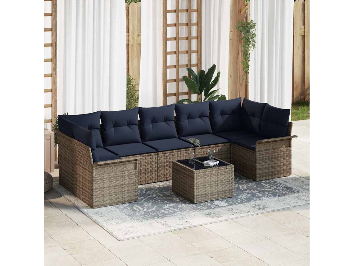 Vidaxl Conjunto De Sofá De Jardim 8 Unid. Cinza E Azul Marinho Vime Pe
