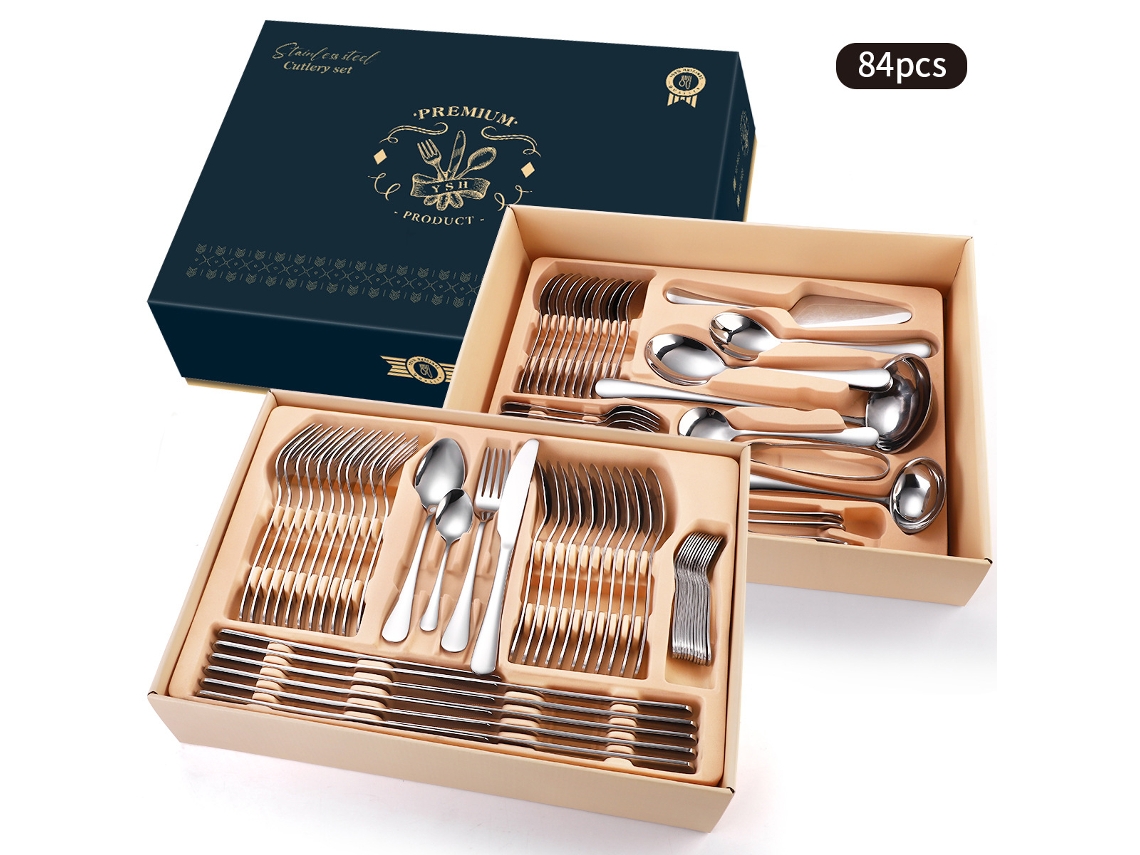 Conjunto de Talheres Domésticos Em Aço Inoxidável (84 Peças)