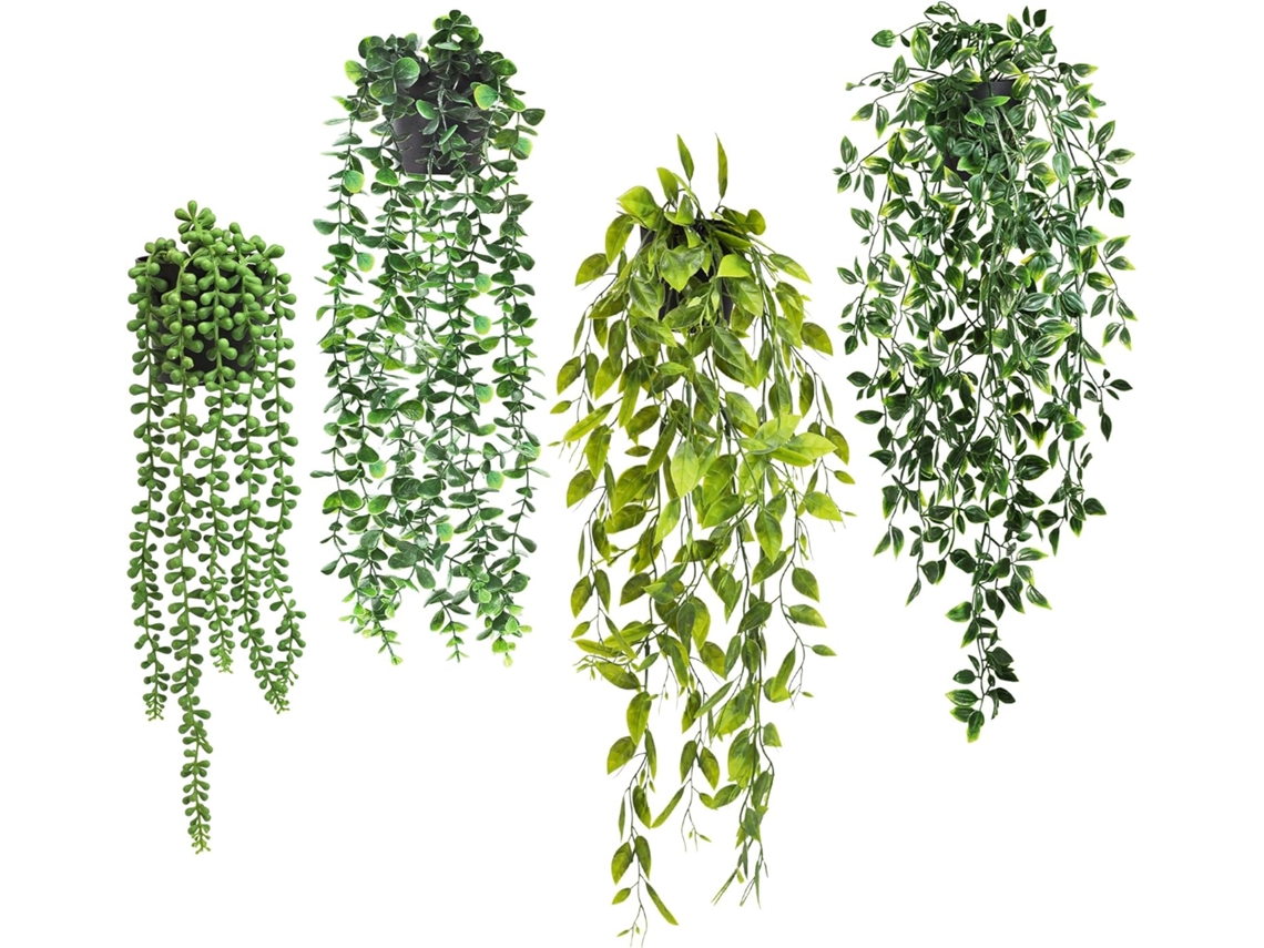 Conjunto De 4 Plantas Artificiais Suspensas Para Interiores Com Vaso, Plantas Verdes Artificiais Em Vaso, Plantas Artificiais Pequenas Suspensas