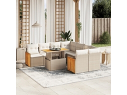 Vidaxl 9 Pcs Conjunto De Sofás P/ Jardim Com Almofadões Vime Pe Bege