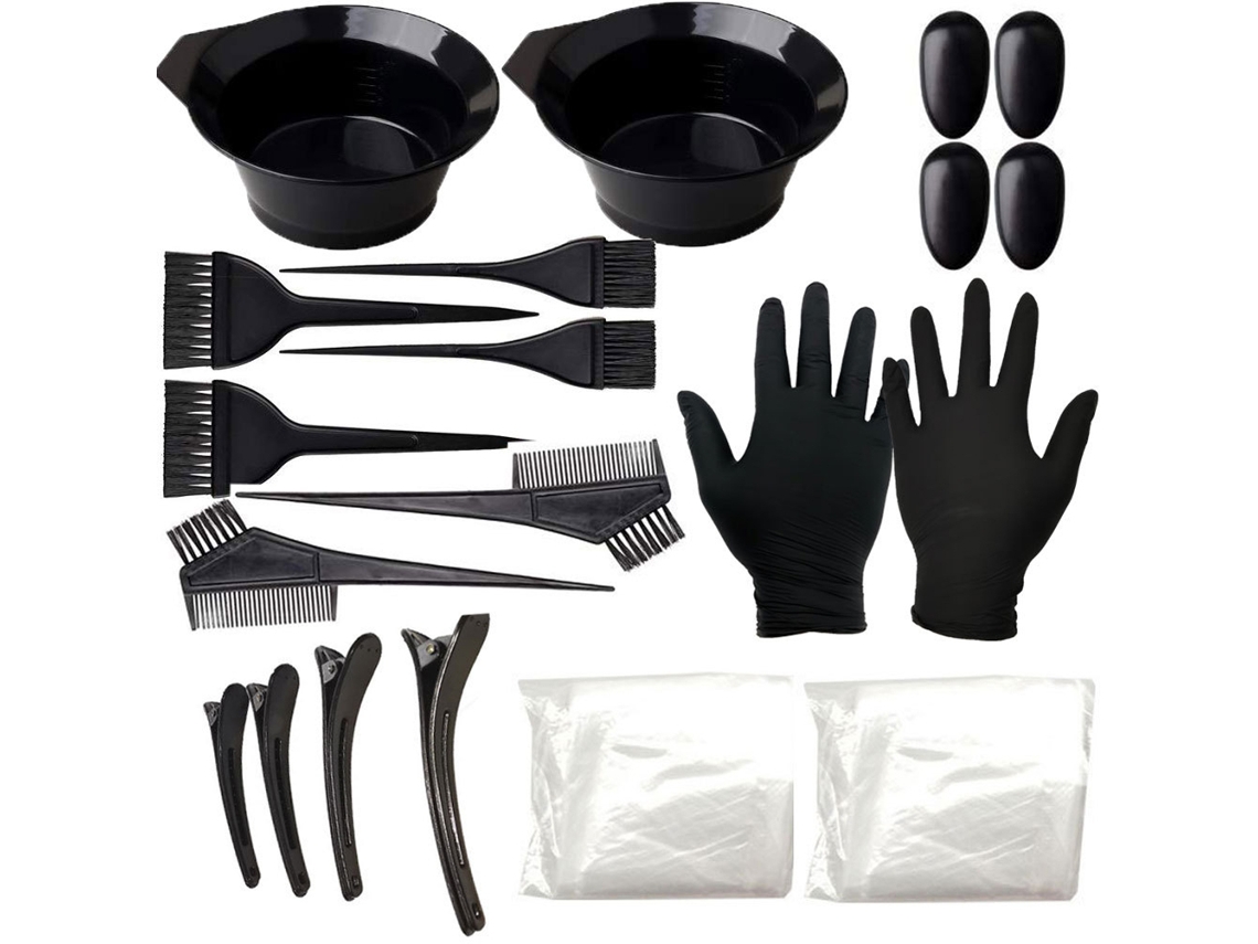 Kit De Coloracao De Cabelo 22pcs Pote Escova Protetor Ouvido Luvas Capa Para Salão E Uso Em Casa