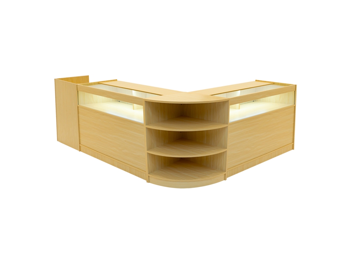 Conjunto de Balcões Comerciais Sagittarius | Maple | LM60 2xB1200 TB60 | MDF e Vidro Temperado | Prateleiras MonsterShop