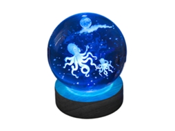 MEOIRUERY Estatueta De Cristal Com Design Esculpido Interno Em 3d, Ornamento De Água Viva Gravado A Laser Sobre Base De Madeira Com Luz Led, Iluminação Ambient