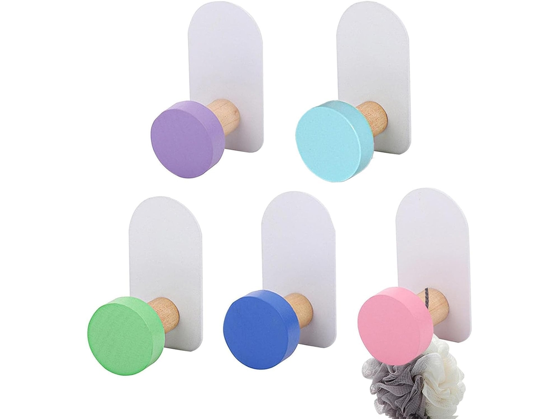 Conjunto De 5 Ganchos De Parede Coloridos Para Toalhas