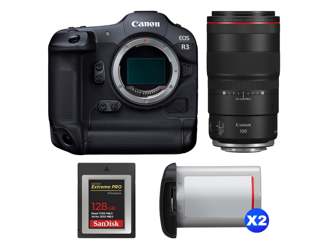 Eos R3 + Rf 100mm F/2.8 L Macro Is Usm + 1 Sandisk 128gb Extreme Pro Cfexpress Type B + 2 Canon Lp e19 + Ebook Pricedirect CANON
