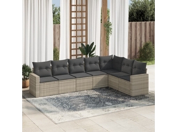Vidaxl 7 Pcs Conj. Sofás Jardim Com Almofadões Vime Pe Cinzento-claro