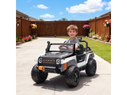 Veículo Elétrico Infantil 12v Assento Para Pai E Filho Controlável Remotamente, Música Buzina Led, 3-8 Anos, Branco