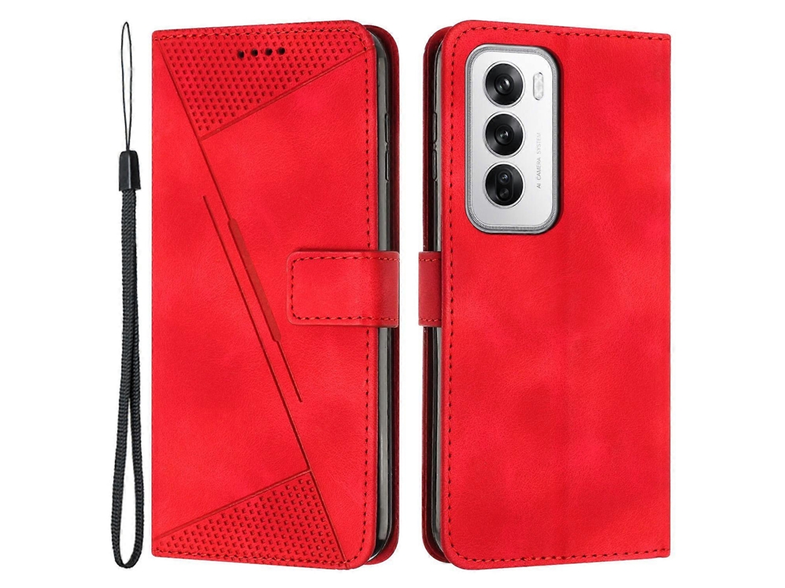 Capa Dobrável De Couro Com Padrão Triangular Para Oppo Reno12 5g (global)