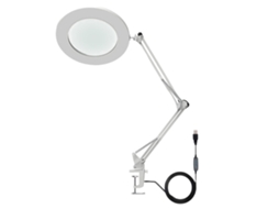 Lupa 10x Com Luz Led Braço Flexível Brilho Ajustável 3 Cores Lâmpada De Mesa Com Clip Branco