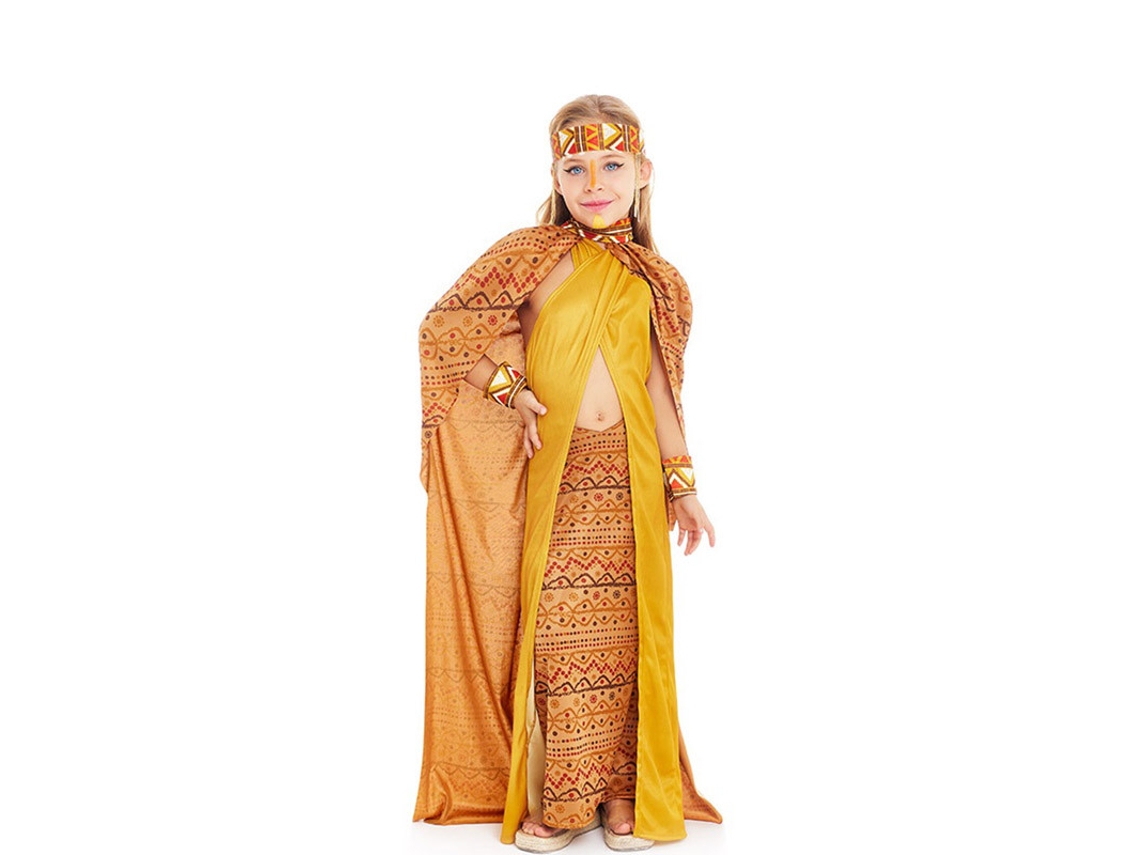 Fato de Menina PARTILANDIA Tribal Africano Amarelo e Castanho (Tam.: 3-4 anos)