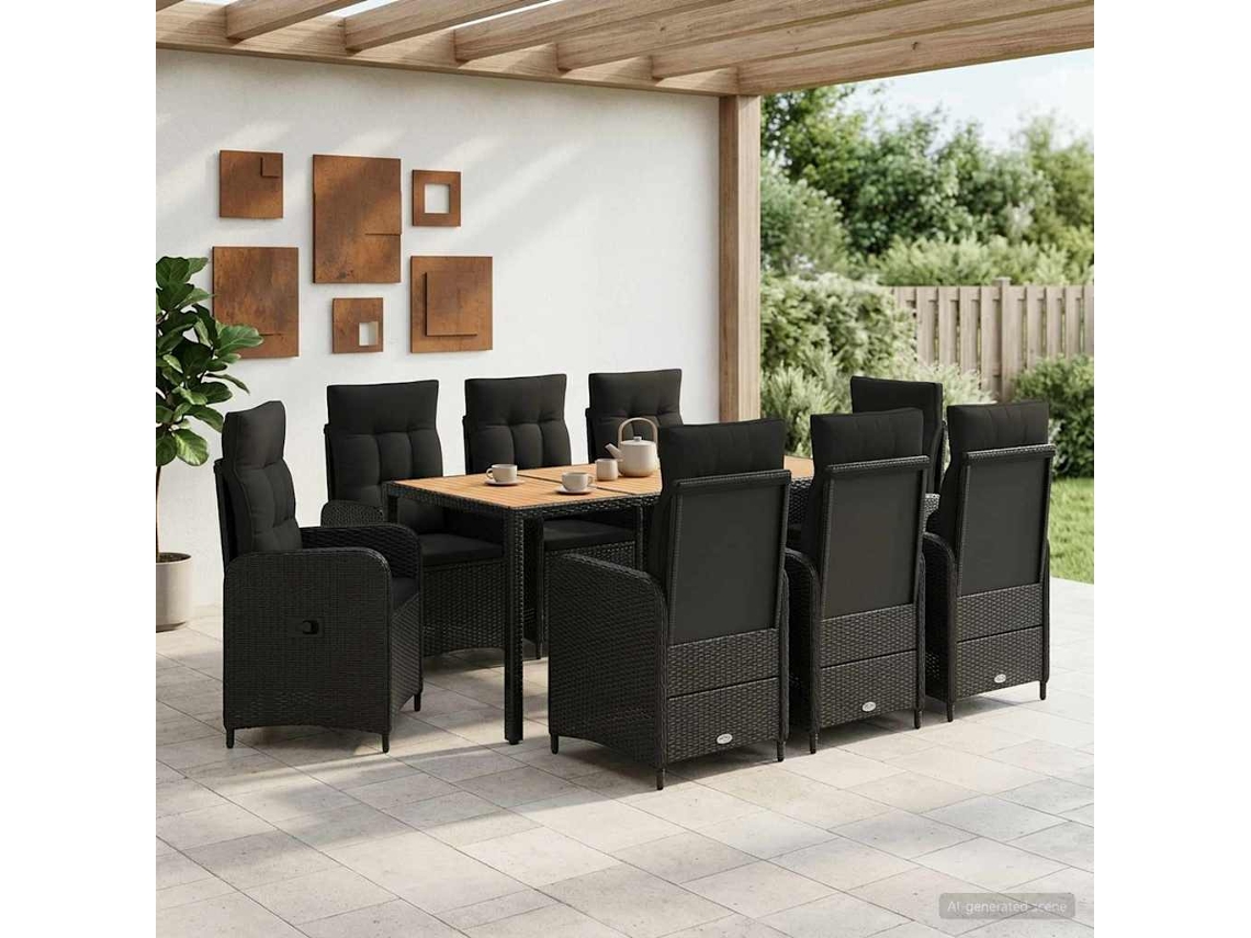Vidaxl Conjunto De Jantar Para Exterior 9 Unid. Preto