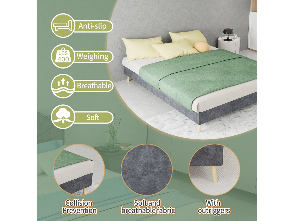 Estrutura Cama Minimalista 140x200 Cm Veludo Holandês Cinza, Base Baixa Moderna (sem Elevação Hidráulica/cabeceira/colchão)