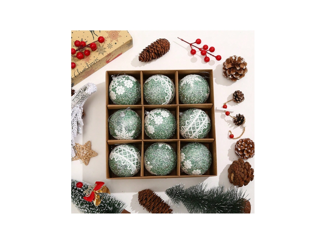Enfeite De Natal Em Formato De Bola, 8 Cm/9 Peças. Igvtrade