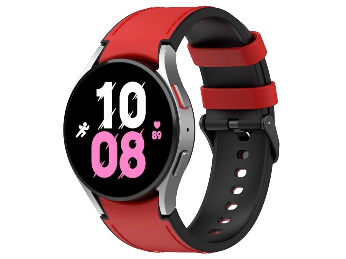 Bracelete para Samsung Galaxy Watch 5 Silicone e Couro Preto Fivela Tamanho L 40/44mm Vermelho XIAOMOYU