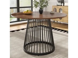 Mesa De Jantar Redonda Estrutura Em Metal Tampo Em Madeira Com Textura 2 A 4 Pessoas Mdf Preto E Castanho Estilo