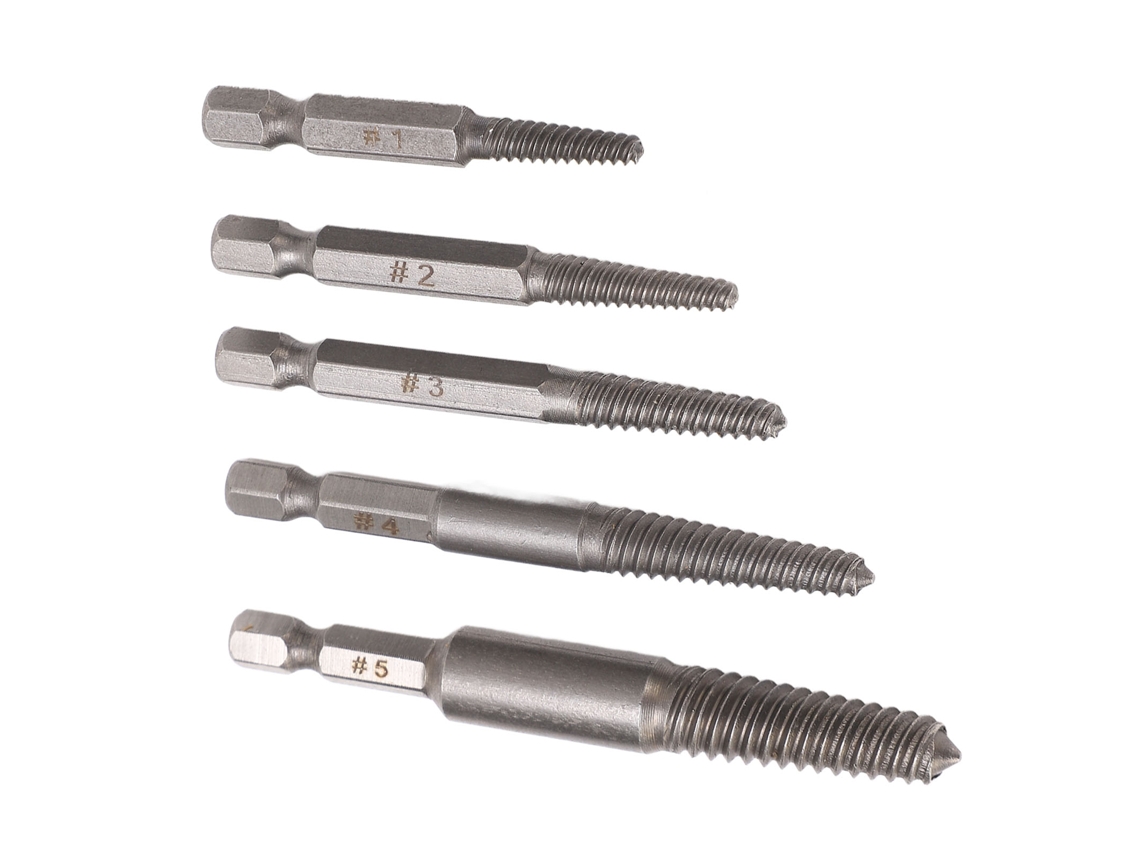 Conjunto De Extração De Parafusos Danificados Laxiscreed, 5 Peças, Tamanhos Diversos, Com Punho De 1/4 Polegadas