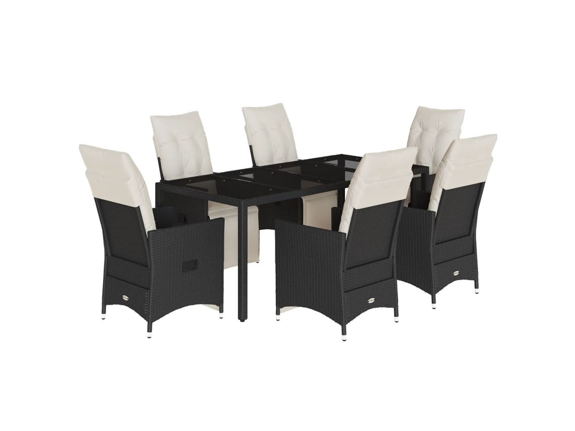 Maison Exclusive - 7 Pcs Conjunto De Jantar P/ Jardim C/ Almofadões Vime Pe Preto