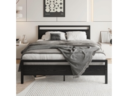 Cama De Metal E Mdf Preta 140x200 Cm