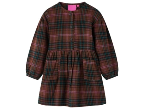Vestido de Criança VIDAXL Vida Xl Mangas Compridas Padrão Xadrez 104.0 Castanho (104 cm)
