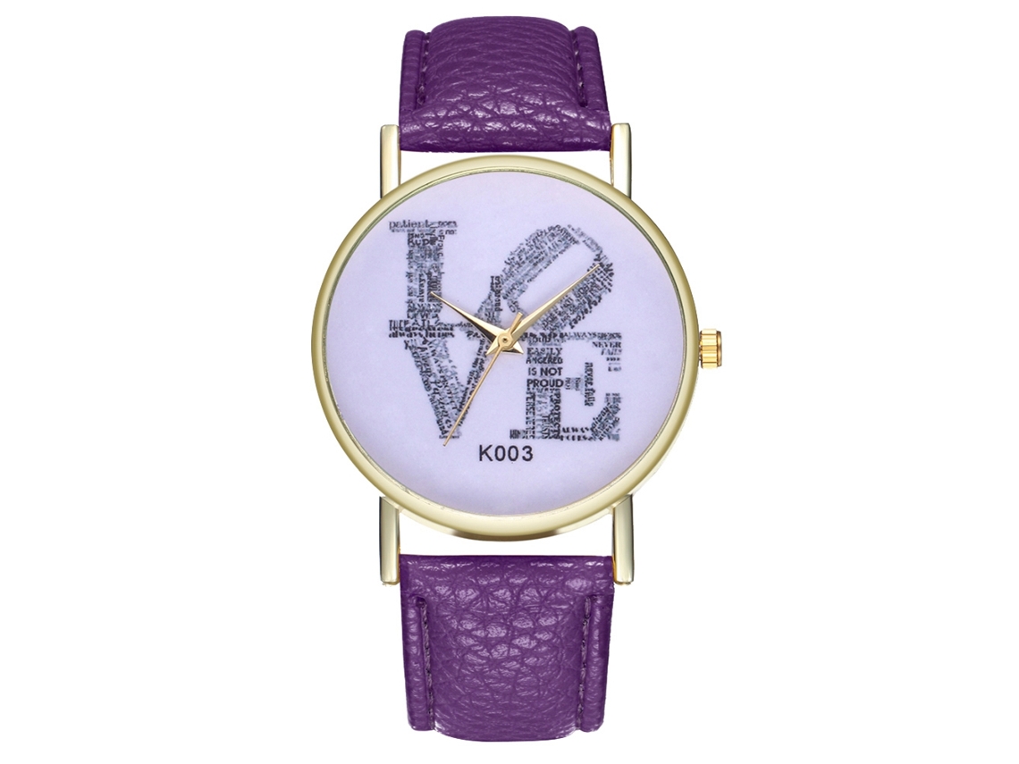 Relógio de Casal Love Moda Nova Pulseira de Couro Quartzo (roxo)