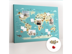 Painel De Cortiça Para Parede Mapa-múndi Com Animais Para O Escritório Espelharte (140x100 Cm)