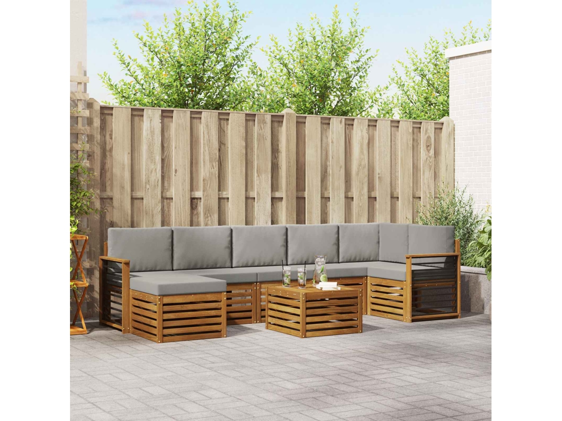 Vidaxl Conjunto De Sofás Para Exterior 8 Unid. Cinza Natural E Claro