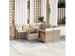 Vidaxl 9 Pcs Conjunto Sofás Jardim Com Almofadões Vime Pe/acácia Bege