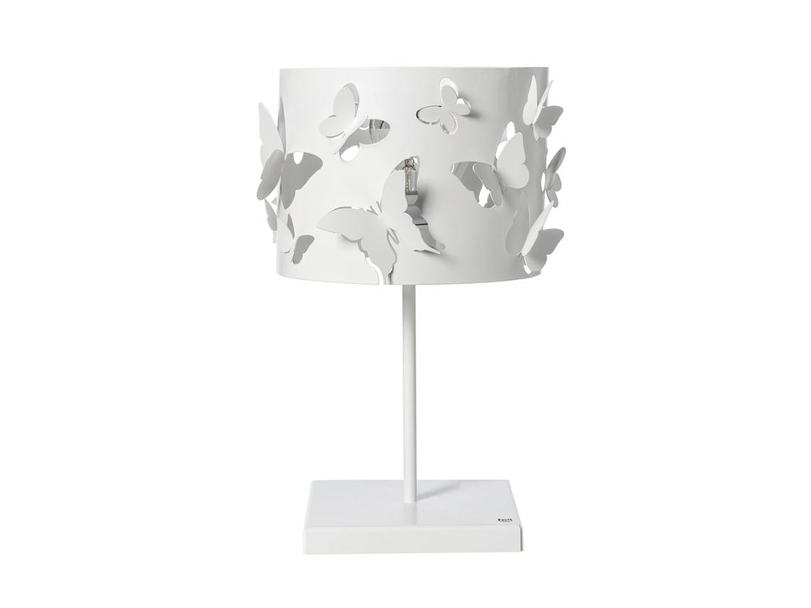 Candeeiro De Mesa Farfallosa 20x20x37,2 Cm Em Ferro Perfurado Com Borboletas Em Relevo Efeito De Luz Decorativo Tomada E27 Fabricado Em Itália Branco