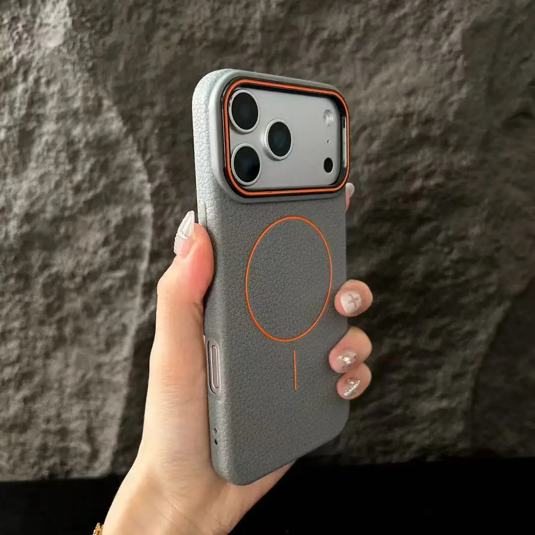 Capa Magnética Para Celular Com Textura Fosca De Lichia (iphone 17 Pro Cinza), Em Tpu Macio.