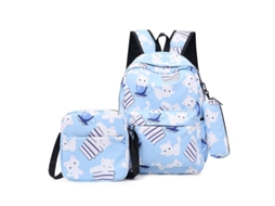 Conjunto De 3 Peças De Mochila De Lona Com Estampa Retrô (estilo Gato), 19 Polegadas