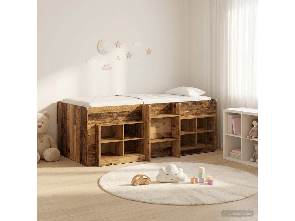 Vidaxl Cama Loft Com Armário Com Prateleira 3 Unid. Madeira Antiga
