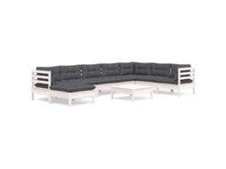 Conjunto de 9 Lounge de Jardim com Almofadões Pinho Maciço Branco MAISON EXCLUSIVE