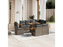 Jogo 9 Peças Sofás P/ Jardin Com Almofadões Vime Pe Cinza Dkd Home Decor