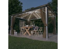 Vidaxl Gazebo C/ Cortinas E Cordões Luzes Led 4x3 M Alumínio Cinza-ac.