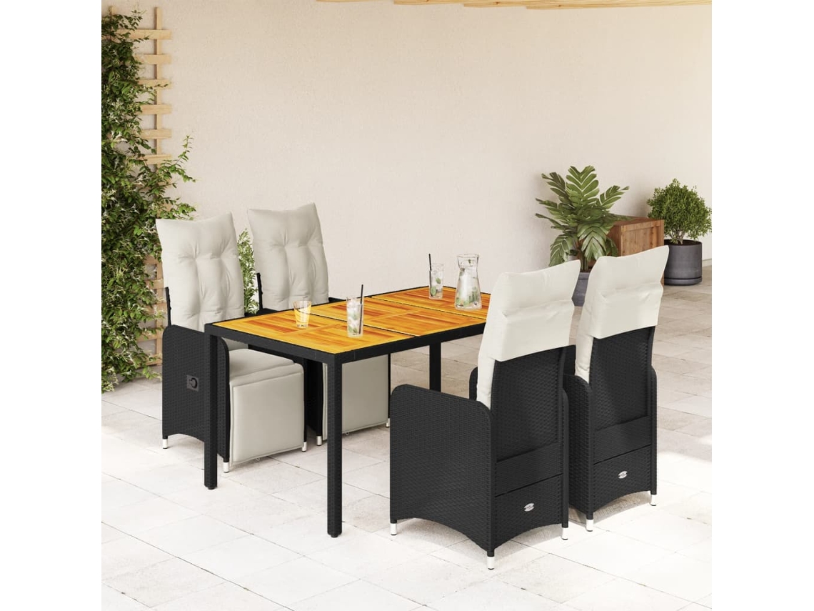 Vidaxl 5 Pcs Conjunto Bistrô De Jardim C/ Almofadões Vime Pe Preto