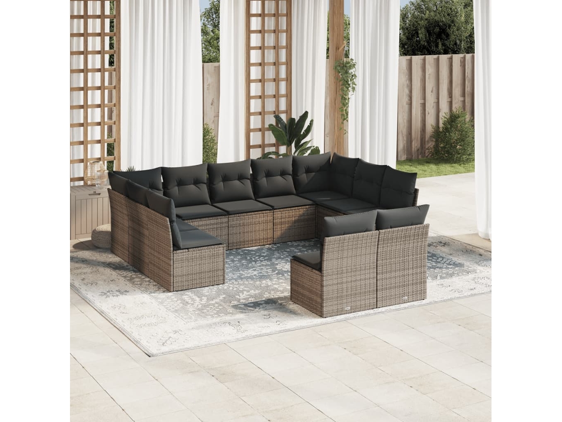 Jogo de Sofá Jardim 11 Peças C/ Almofadões Vime Pe Cinza Dkd Home Decor