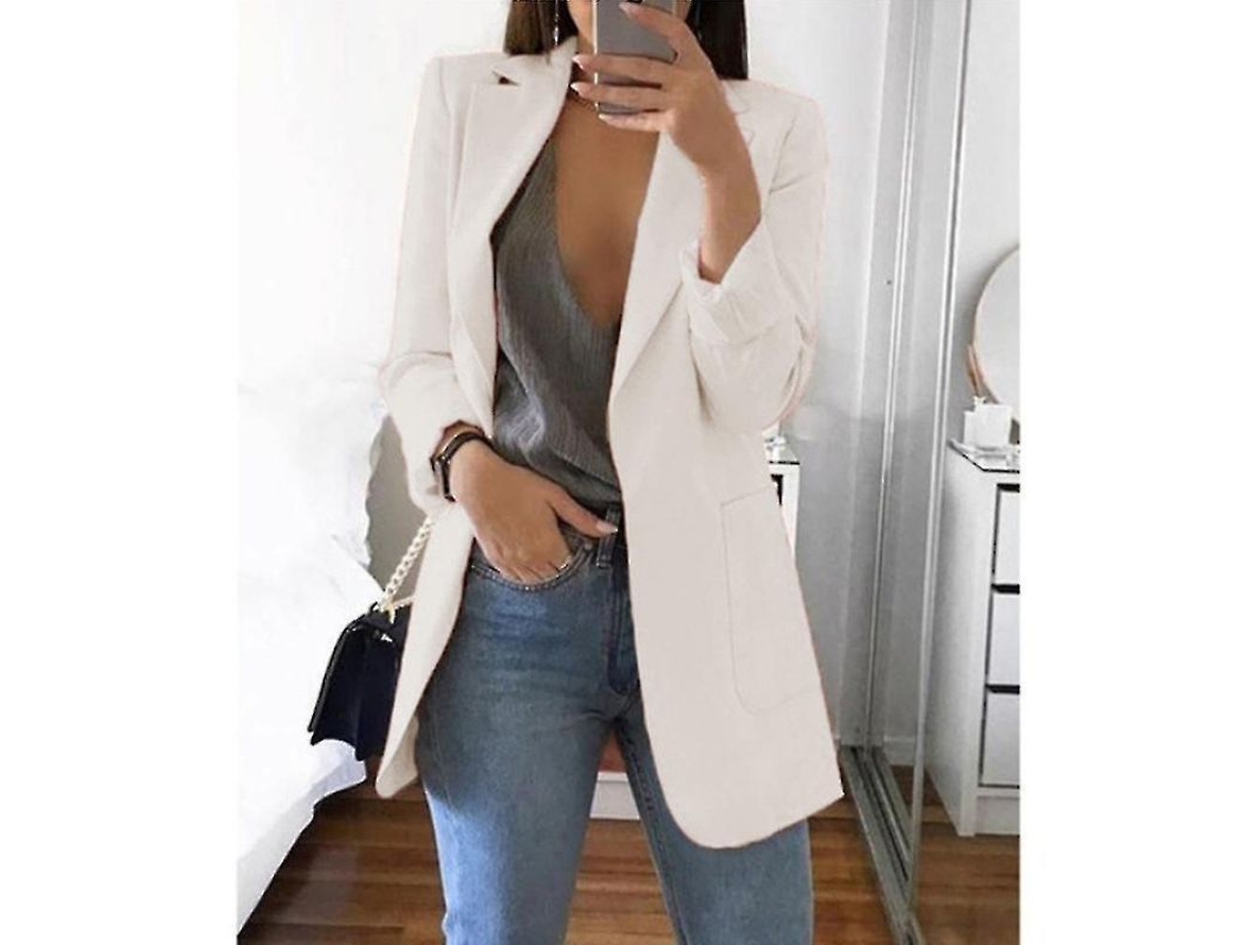 Chaqueta Blazer Para Mulher De Escritório Casual Com Manga Longa De Fibra De Poliéster Tamanho Cintura 2xl Blanco