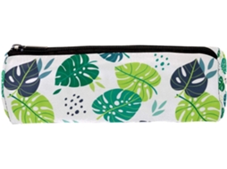 Estojo Lápis Com Estampa De Monstera Verde E Folhas, Porta Lápis, Organizador De Mesa, Nécessaire Escola E