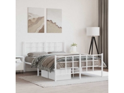 Vidaxl Estrutura De Cama Com Cabeceira E Pés 135x190 Cm Metal Branco