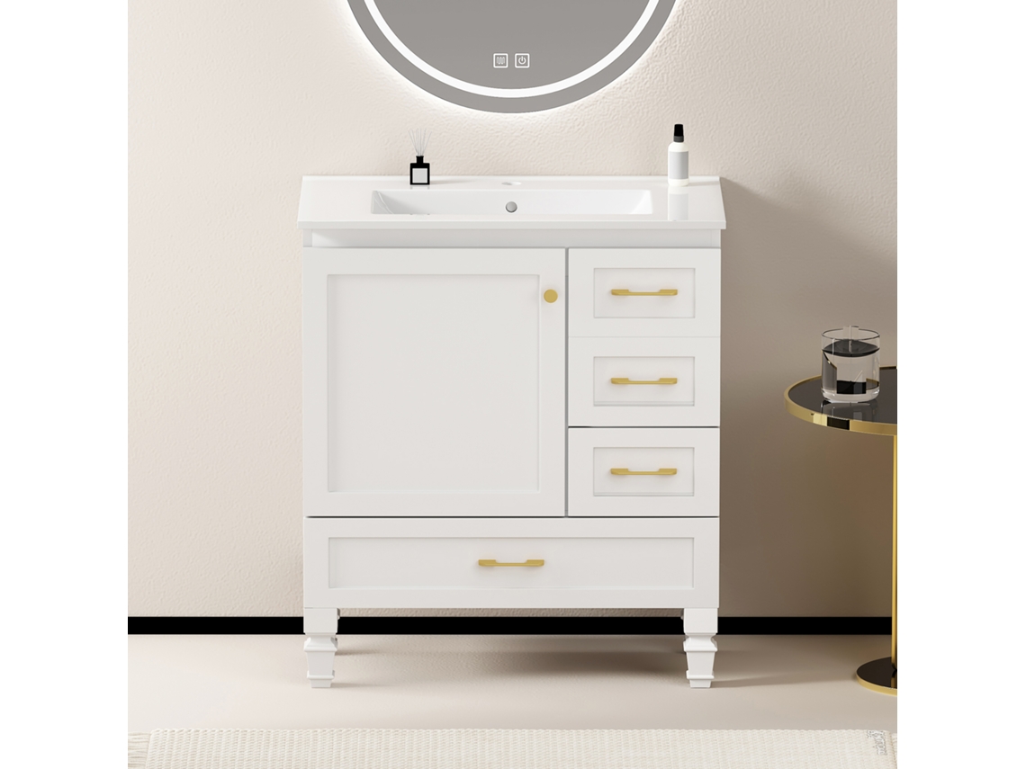 Armário Banheiro Branco 75cm Fechamento Suave 3 Gavetas VELTRIX