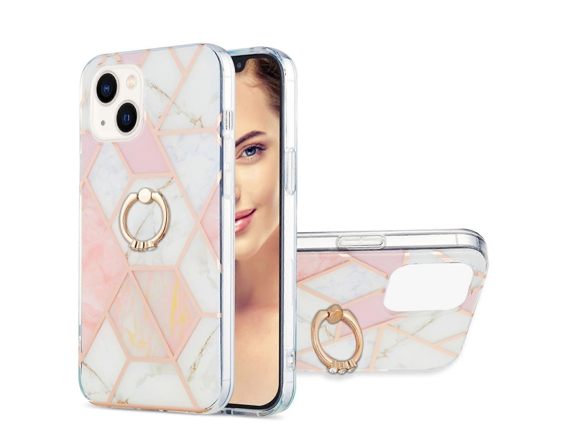 Capa De Tpu Imd Com Padrão De Mármore E Revestimento Eletroplástico, Resistente A Impactos, Com Suporte De Anel Para Iphone 15 Plus.