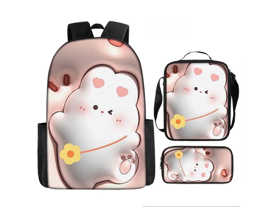 Mochila Escolar 3 Peças Com Estojo E Lancheira, 17 Polegadas, Estilo 8 Tressino