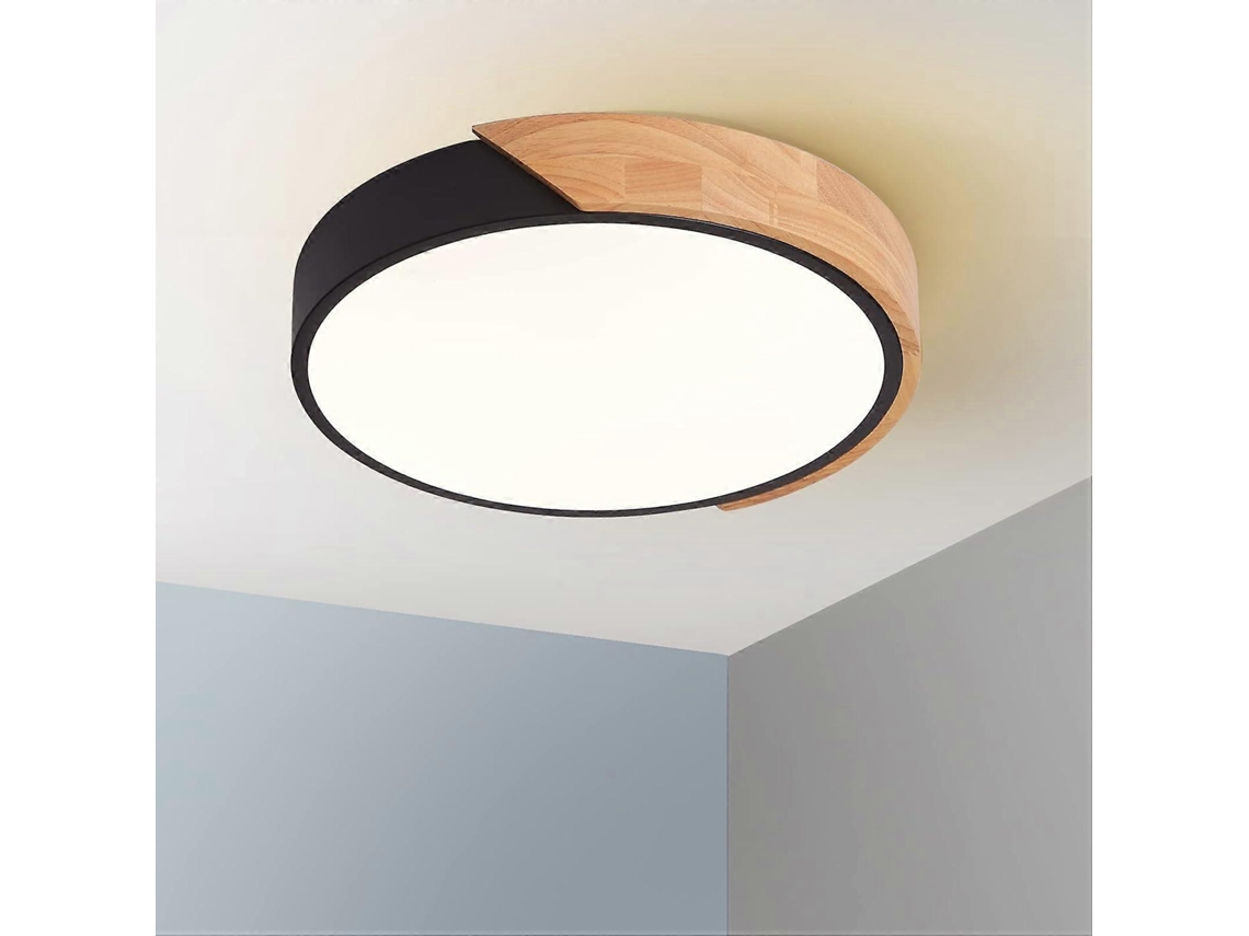 Rebe lâmpada de Teto Led 24w Embutida Redonda Preta 30cm 2400lm 3000k Ultra Fina Madeira Economia de Energia