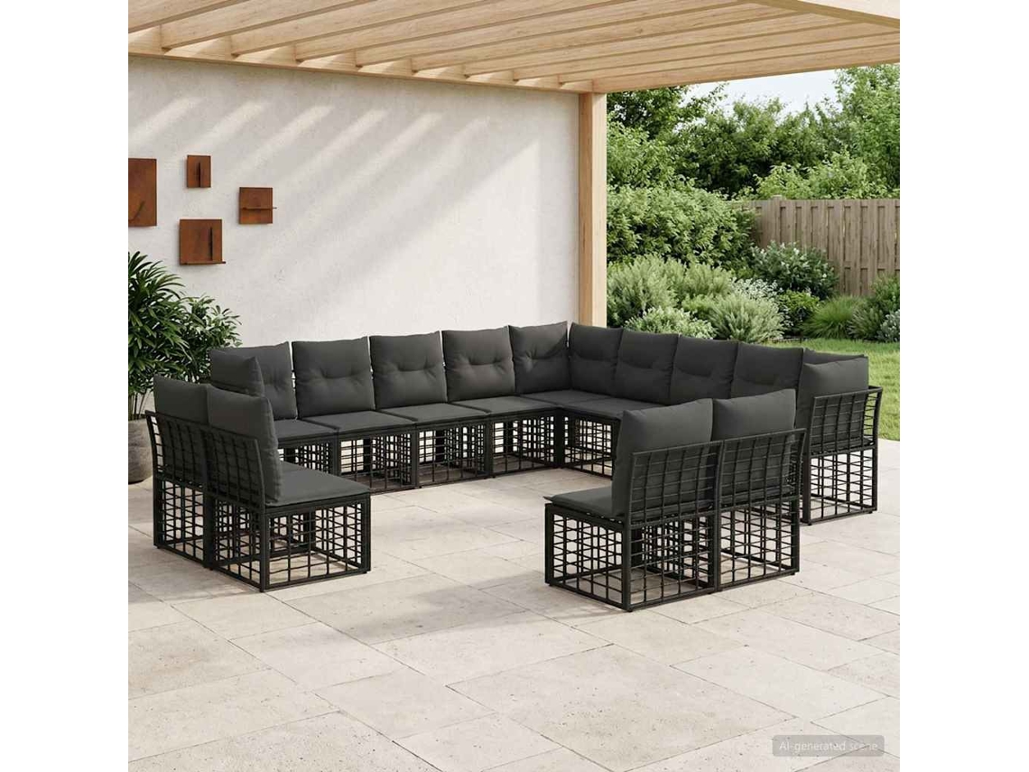 Vidaxl Conjunto De Sofás Para Exterior Preto E Cinza Escuro Poliéster