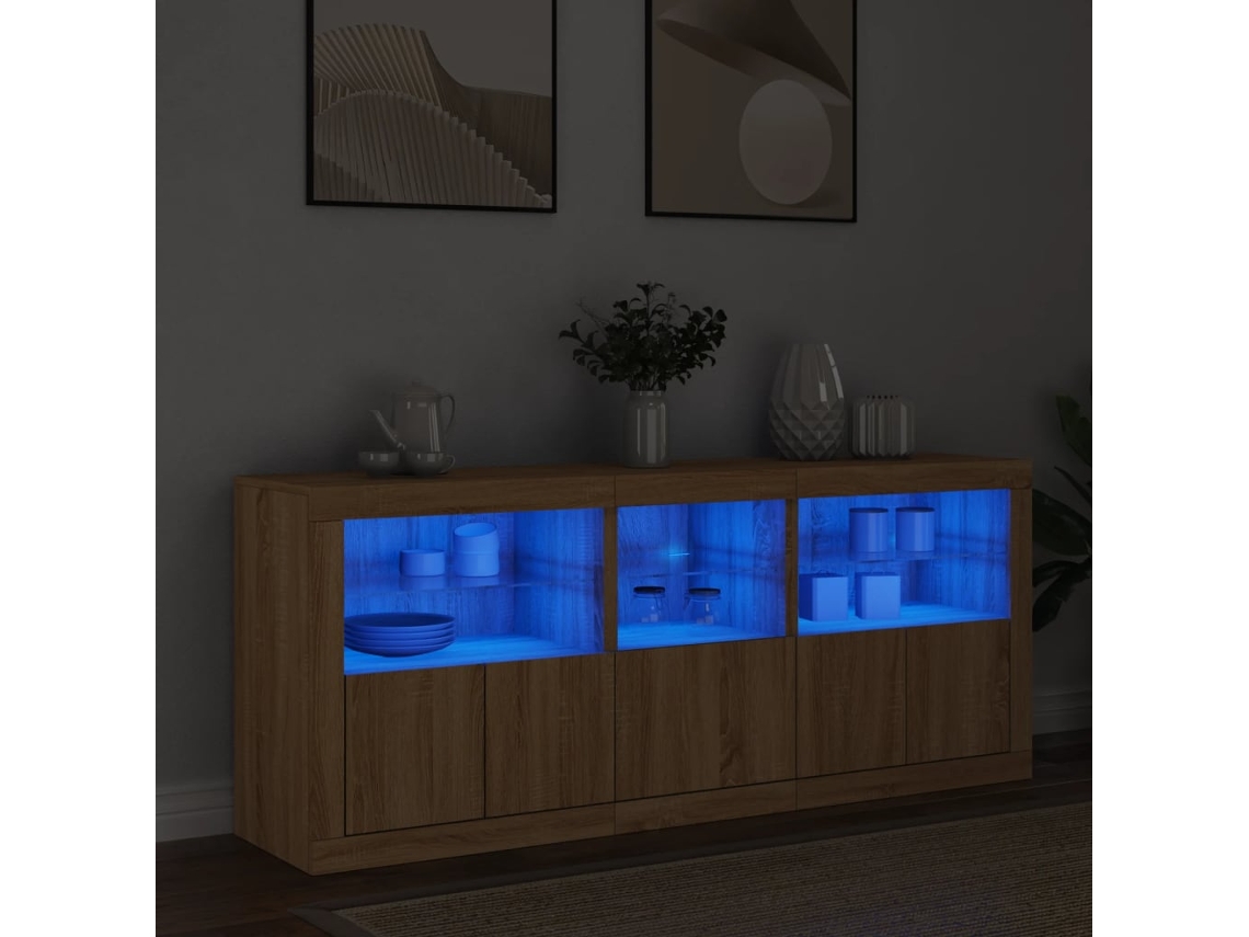 Aparador con luces LED 162x37x67 cm Roble Sonoma