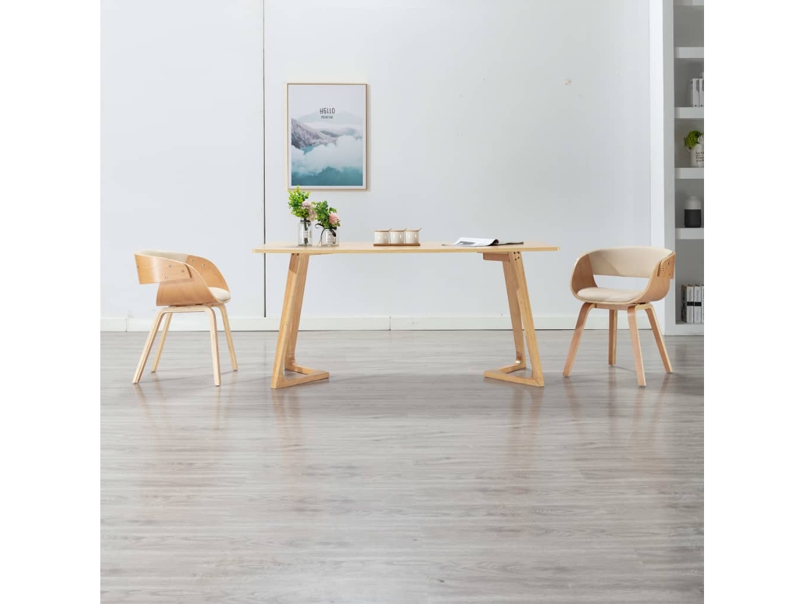 Vidaxl Cadeiras Jantar 2 Pcs Madeira Curvada E Couro Artificial Creme