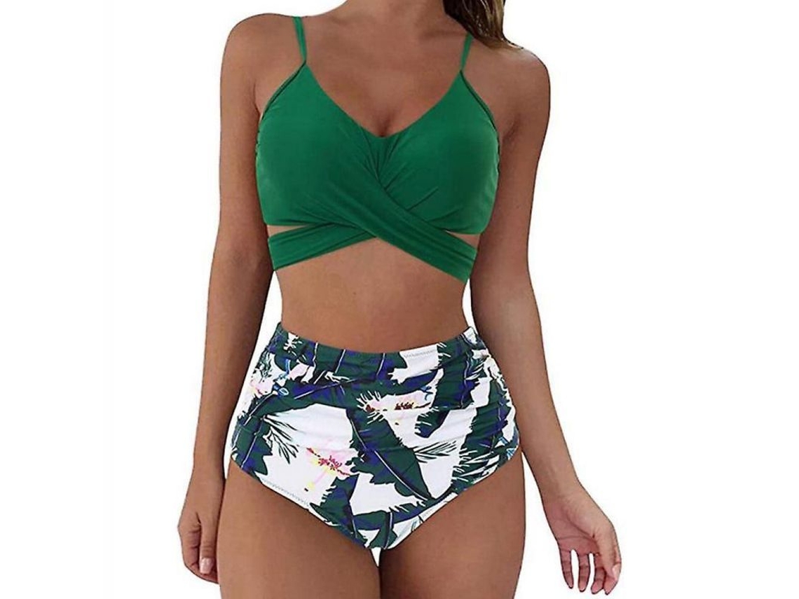 2026 traje de Bikini de Dos Piezas de Leopard Con Cintura Alta para Mujer Cheetah Zsv L Verde